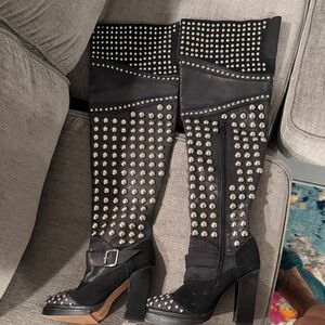 Jeffrey Campbell Black Studded Over the Knee Boots